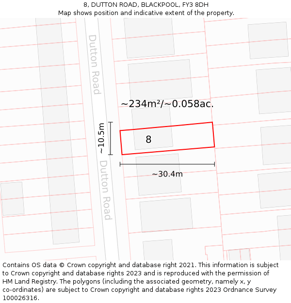 8, DUTTON ROAD, BLACKPOOL, FY3 8DH: Plot and title map