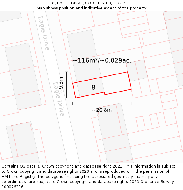 8, EAGLE DRIVE, COLCHESTER, CO2 7GG: Plot and title map