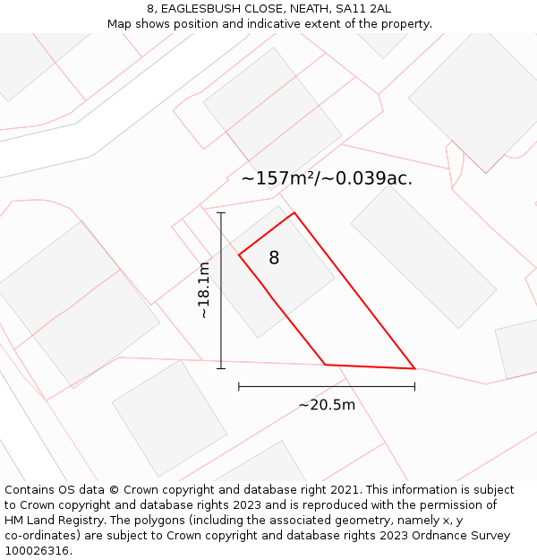 8, EAGLESBUSH CLOSE, NEATH, SA11 2AL: Plot and title map