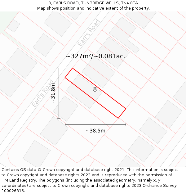 8, EARLS ROAD, TUNBRIDGE WELLS, TN4 8EA: Plot and title map