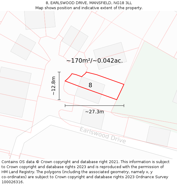 8, EARLSWOOD DRIVE, MANSFIELD, NG18 3LL: Plot and title map