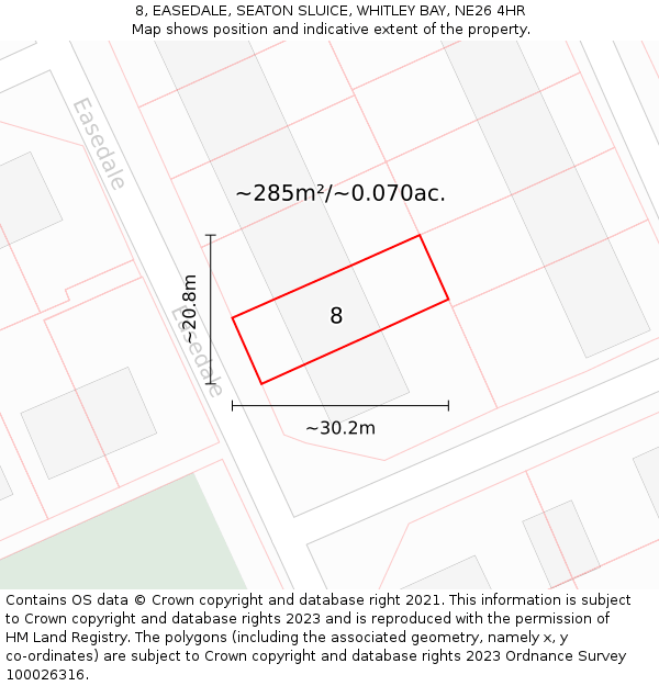 8, EASEDALE, SEATON SLUICE, WHITLEY BAY, NE26 4HR: Plot and title map
