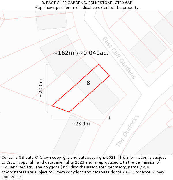 8, EAST CLIFF GARDENS, FOLKESTONE, CT19 6AP: Plot and title map
