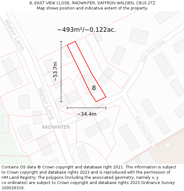 8, EAST VIEW CLOSE, RADWINTER, SAFFRON WALDEN, CB10 2TZ: Plot and title map