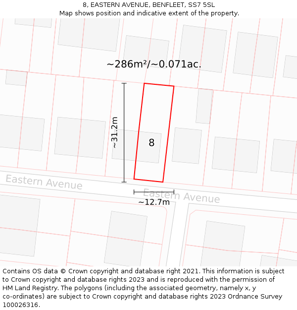 8, EASTERN AVENUE, BENFLEET, SS7 5SL: Plot and title map