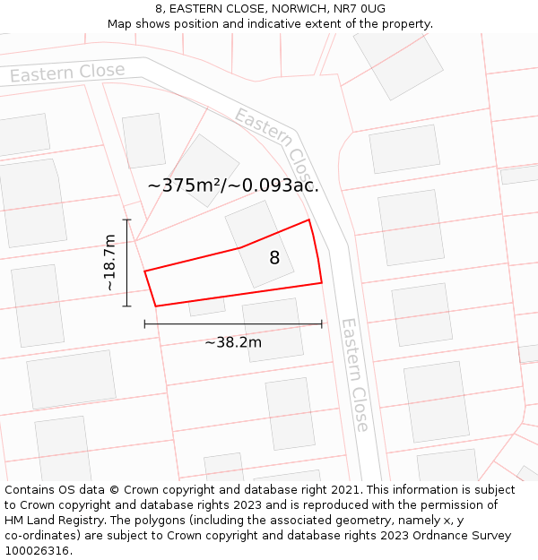 8, EASTERN CLOSE, NORWICH, NR7 0UG: Plot and title map
