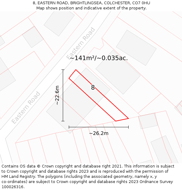 8, EASTERN ROAD, BRIGHTLINGSEA, COLCHESTER, CO7 0HU: Plot and title map