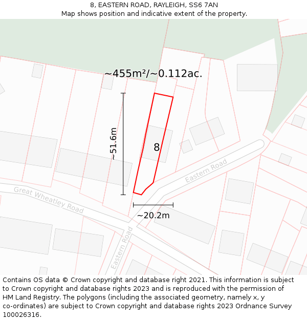 8, EASTERN ROAD, RAYLEIGH, SS6 7AN: Plot and title map