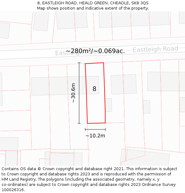 8, EASTLEIGH ROAD, HEALD GREEN, CHEADLE, SK8 3QS: Plot and title map