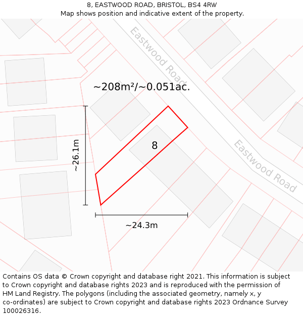 8, EASTWOOD ROAD, BRISTOL, BS4 4RW: Plot and title map