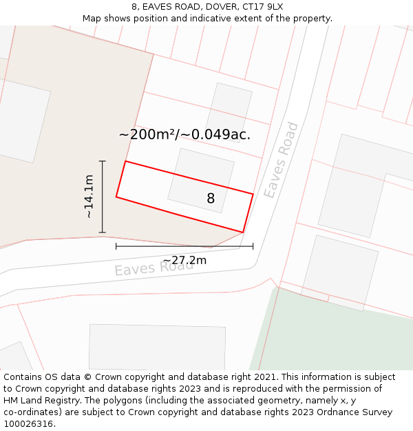 8, EAVES ROAD, DOVER, CT17 9LX: Plot and title map