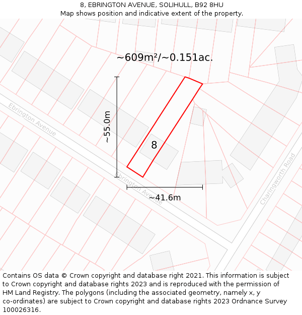 8, EBRINGTON AVENUE, SOLIHULL, B92 8HU: Plot and title map