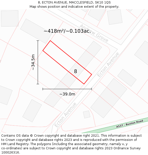 8, ECTON AVENUE, MACCLESFIELD, SK10 1QS: Plot and title map
