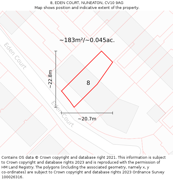 8, EDEN COURT, NUNEATON, CV10 9AG: Plot and title map