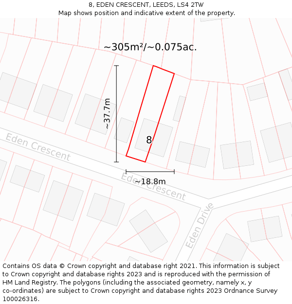 8, EDEN CRESCENT, LEEDS, LS4 2TW: Plot and title map