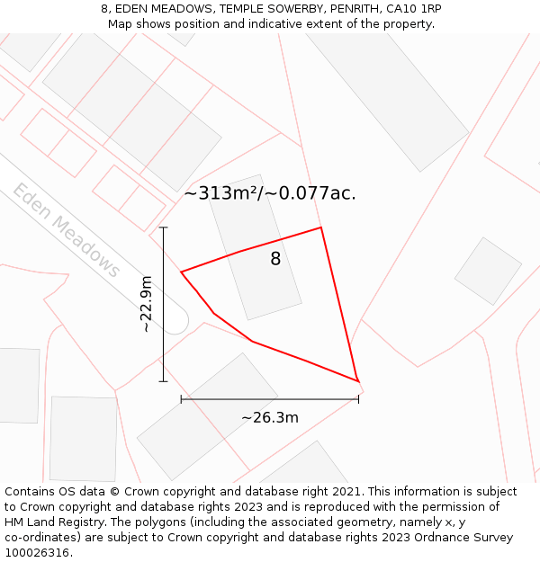 8, EDEN MEADOWS, TEMPLE SOWERBY, PENRITH, CA10 1RP: Plot and title map