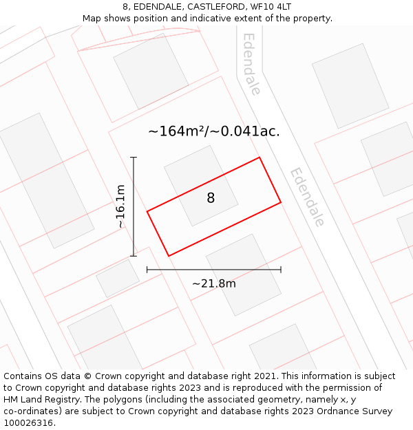 8, EDENDALE, CASTLEFORD, WF10 4LT: Plot and title map