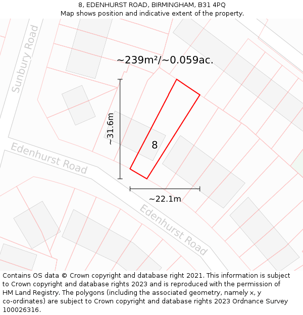 8, EDENHURST ROAD, BIRMINGHAM, B31 4PQ: Plot and title map