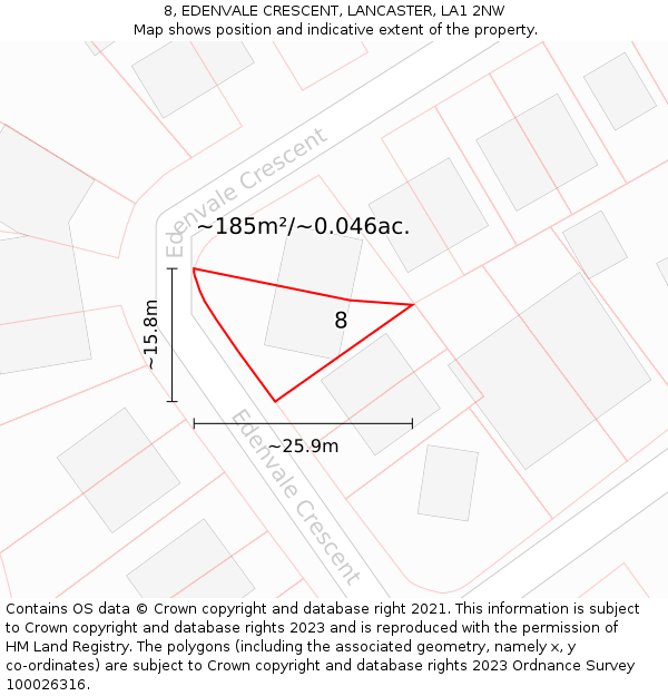 8, EDENVALE CRESCENT, LANCASTER, LA1 2NW: Plot and title map