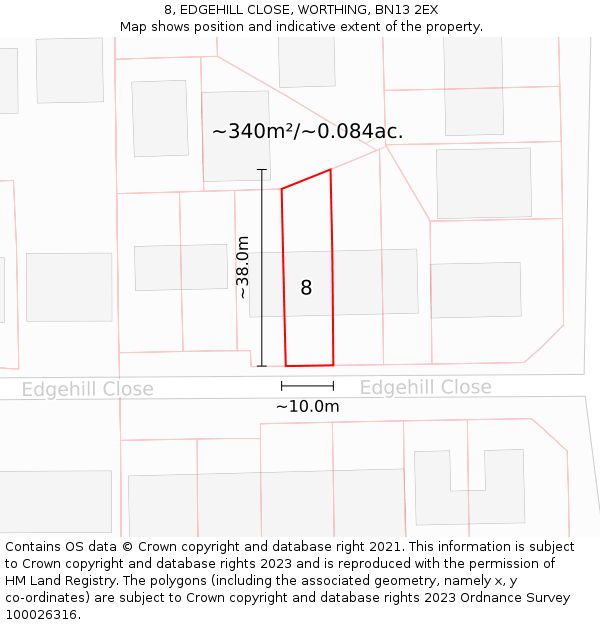 8, EDGEHILL CLOSE, WORTHING, BN13 2EX: Plot and title map