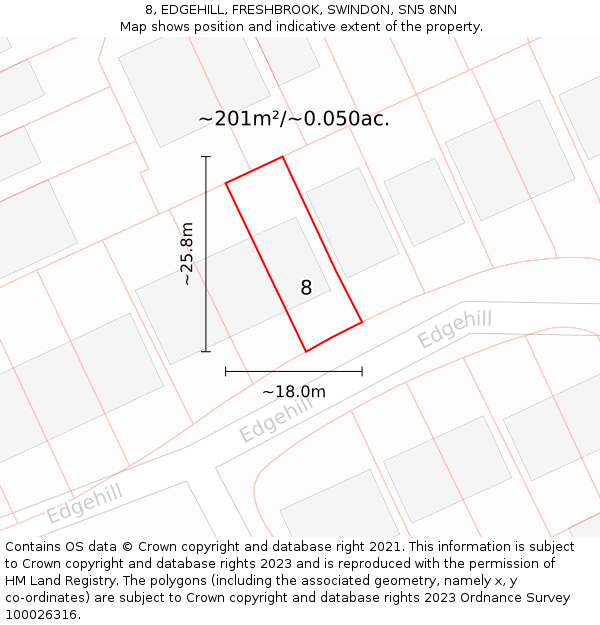 8, EDGEHILL, FRESHBROOK, SWINDON, SN5 8NN: Plot and title map
