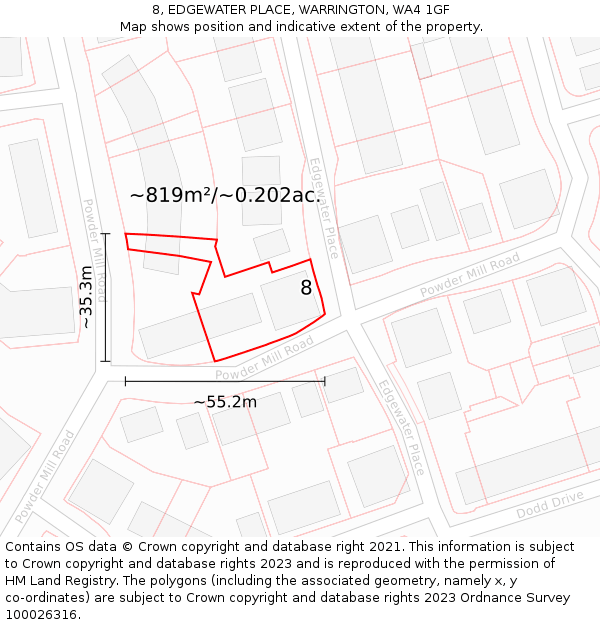 8, EDGEWATER PLACE, WARRINGTON, WA4 1GF: Plot and title map