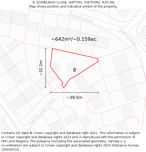 8, EDINBURGH CLOSE, WATTON, THETFORD, IP25 6XJ: Plot and title map