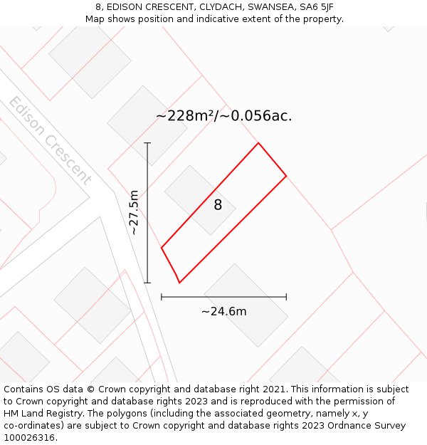 8, EDISON CRESCENT, CLYDACH, SWANSEA, SA6 5JF: Plot and title map