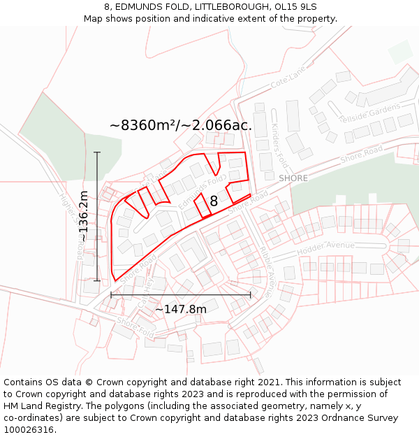 8, EDMUNDS FOLD, LITTLEBOROUGH, OL15 9LS: Plot and title map