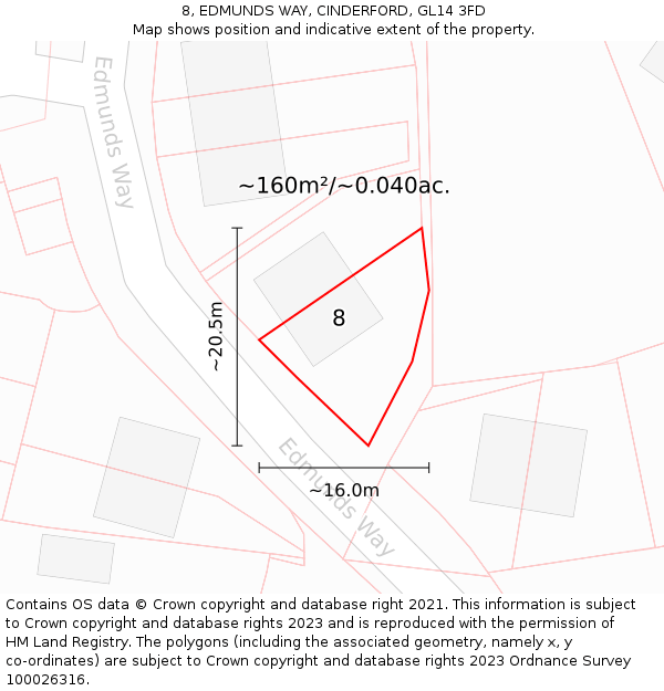 8, EDMUNDS WAY, CINDERFORD, GL14 3FD: Plot and title map