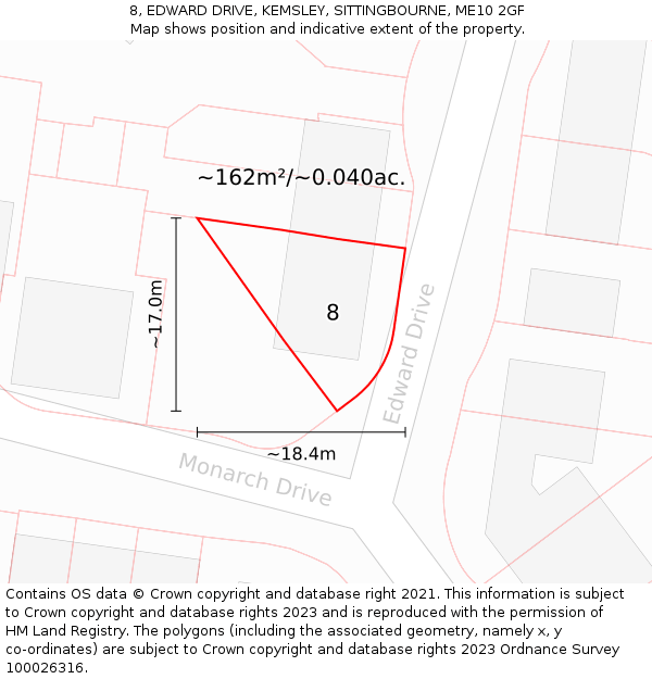 8, EDWARD DRIVE, KEMSLEY, SITTINGBOURNE, ME10 2GF: Plot and title map