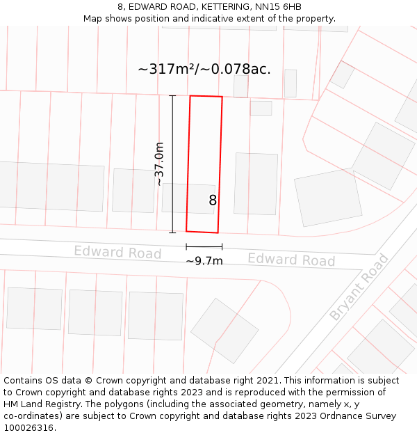 8, EDWARD ROAD, KETTERING, NN15 6HB: Plot and title map