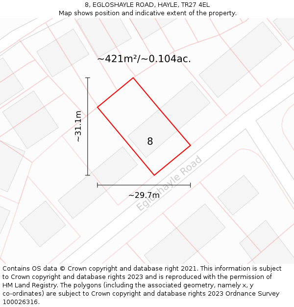 8, EGLOSHAYLE ROAD, HAYLE, TR27 4EL: Plot and title map