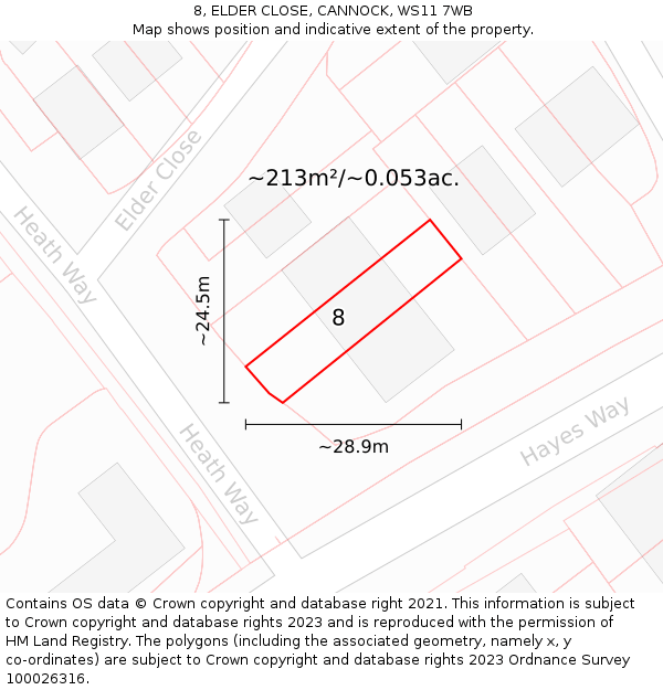8, ELDER CLOSE, CANNOCK, WS11 7WB: Plot and title map