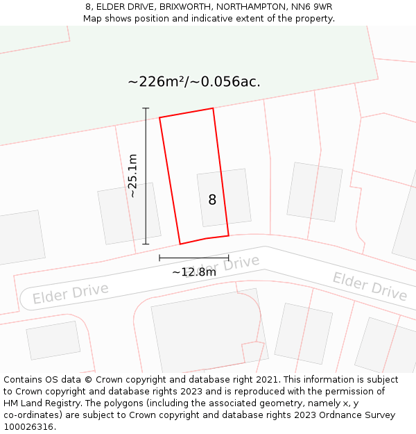8, ELDER DRIVE, BRIXWORTH, NORTHAMPTON, NN6 9WR: Plot and title map
