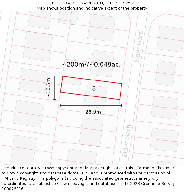 8, ELDER GARTH, GARFORTH, LEEDS, LS25 2JT: Plot and title map