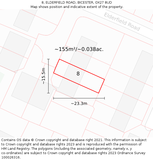 8, ELDERFIELD ROAD, BICESTER, OX27 8UD: Plot and title map