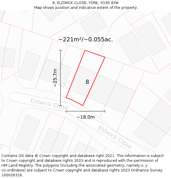 8, ELDWICK CLOSE, YORK, YO30 4XW: Plot and title map