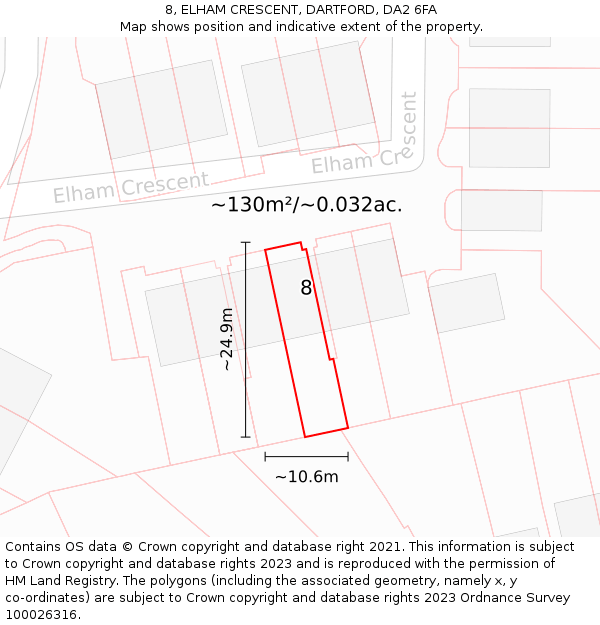 8, ELHAM CRESCENT, DARTFORD, DA2 6FA: Plot and title map