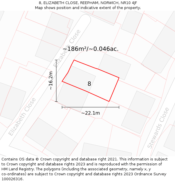 8, ELIZABETH CLOSE, REEPHAM, NORWICH, NR10 4JF: Plot and title map