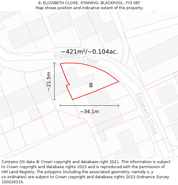 8, ELIZABETH CLOSE, STAINING, BLACKPOOL, FY3 0EF: Plot and title map