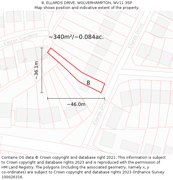 8, ELLARDS DRIVE, WOLVERHAMPTON, WV11 3SP: Plot and title map
