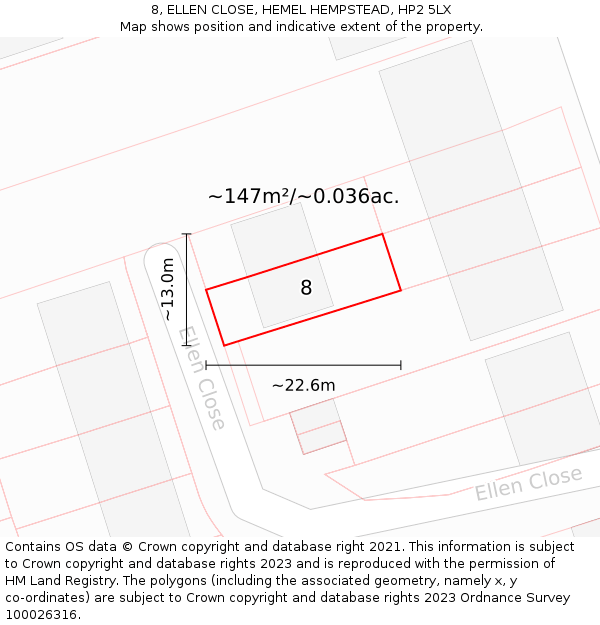 8, ELLEN CLOSE, HEMEL HEMPSTEAD, HP2 5LX: Plot and title map