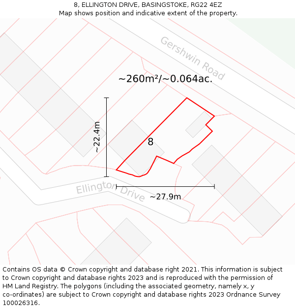 8, ELLINGTON DRIVE, BASINGSTOKE, RG22 4EZ: Plot and title map