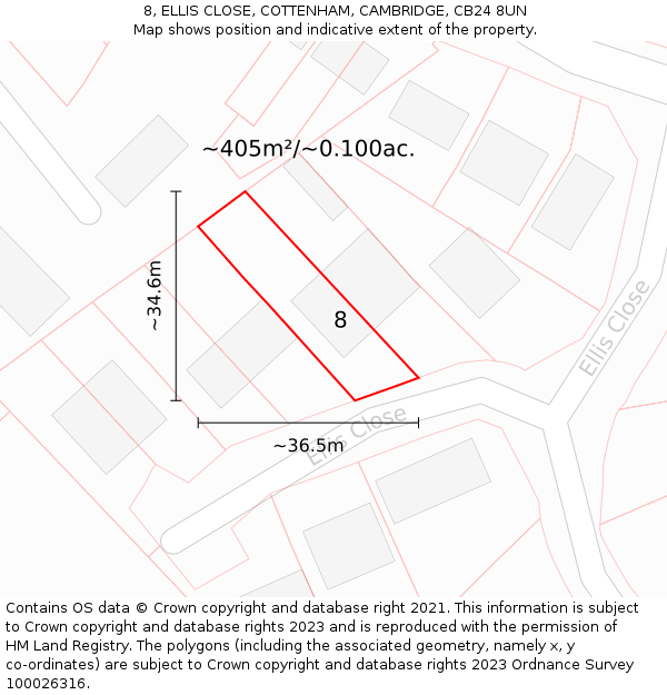 8, ELLIS CLOSE, COTTENHAM, CAMBRIDGE, CB24 8UN: Plot and title map