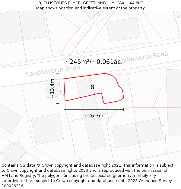 8, ELLISTONES PLACE, GREETLAND, HALIFAX, HX4 8LG: Plot and title map