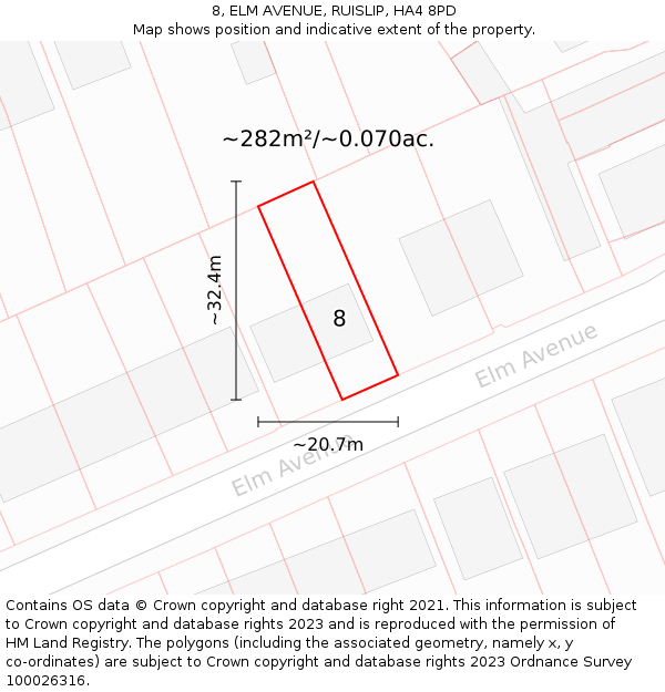 8, ELM AVENUE, RUISLIP, HA4 8PD: Plot and title map