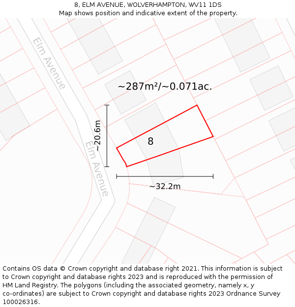 8, ELM AVENUE, WOLVERHAMPTON, WV11 1DS: Plot and title map