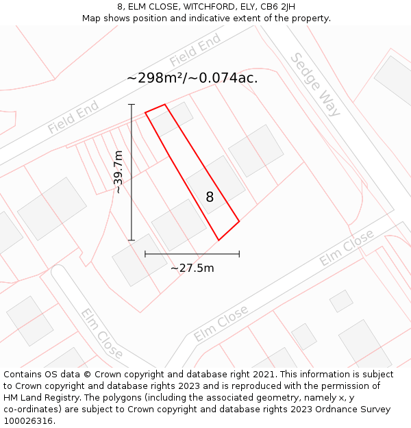 8, ELM CLOSE, WITCHFORD, ELY, CB6 2JH: Plot and title map