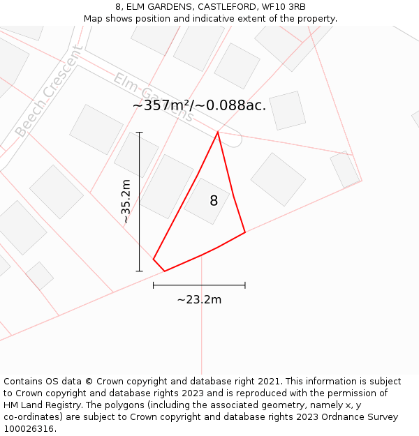 8, ELM GARDENS, CASTLEFORD, WF10 3RB: Plot and title map